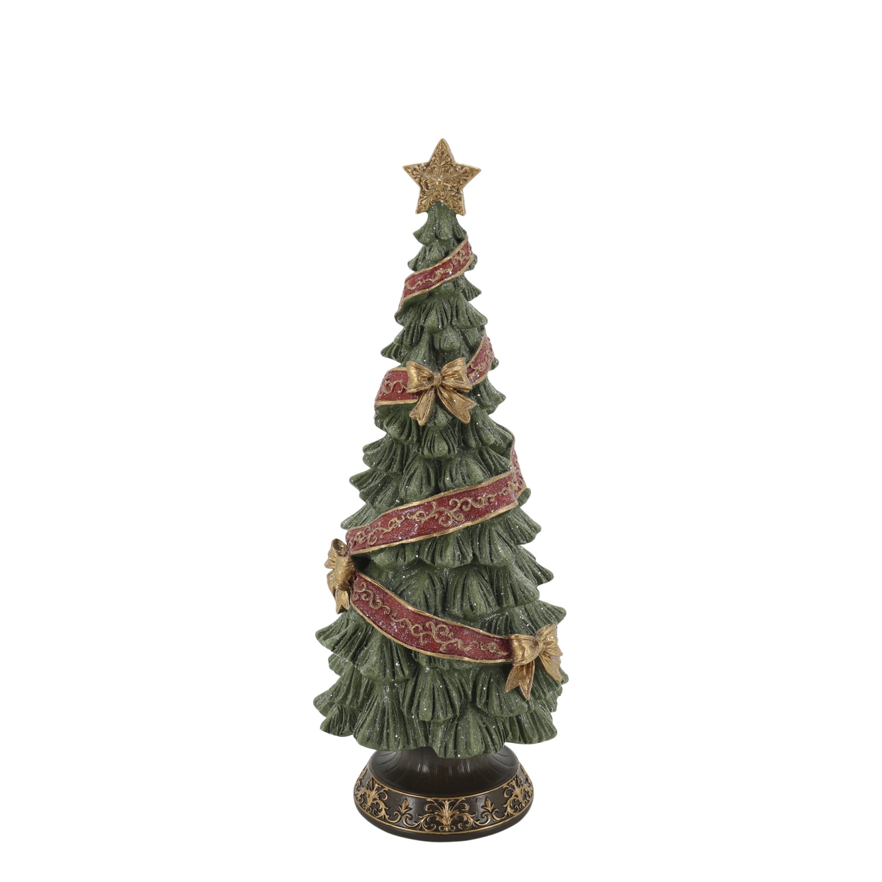 Zelený vánoční stromek se stuhou a mašlemi Noël Tree z polyresinu – Ø 15*40 cm