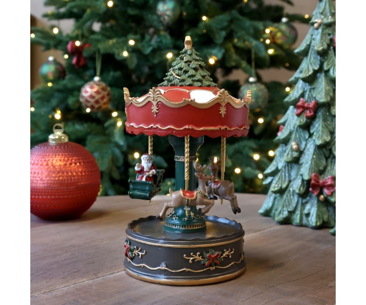 Hudební natahovací skřínka Noël s kolotočem z polyresinu – Ø 12*22 cm Chic Antique