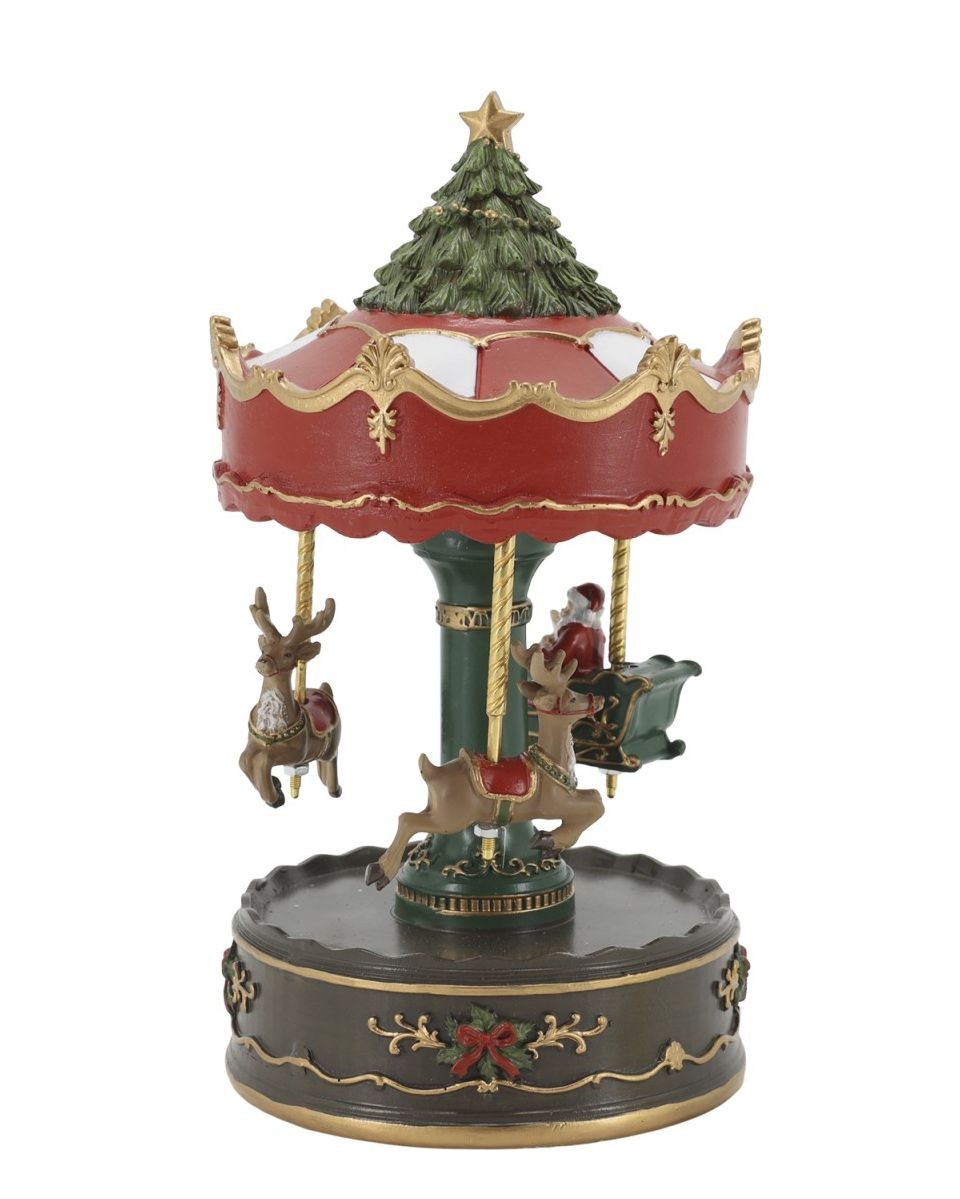 Hudební natahovací skřínka Noël s kolotočem z polyresinu – Ø 12*22 cm