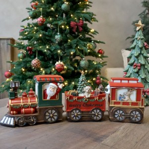 Noël vánoční vláček s 2 vagóny a LED červený polyresin – 37*8*12 cm