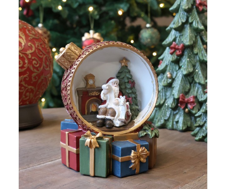 Vánoční baňka Cherry Noël Santa a LED světlem – Ø 15*16 cm / 3xLR44 Chic Antique