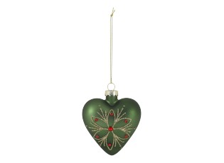 Vánoční skleněná ozdoba srdce s kamínky Chic Antique – 8,5*4*8 cm