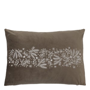 Mocca sametový povlak na polštář Aix s výšivkou větviček – 50*35 cm