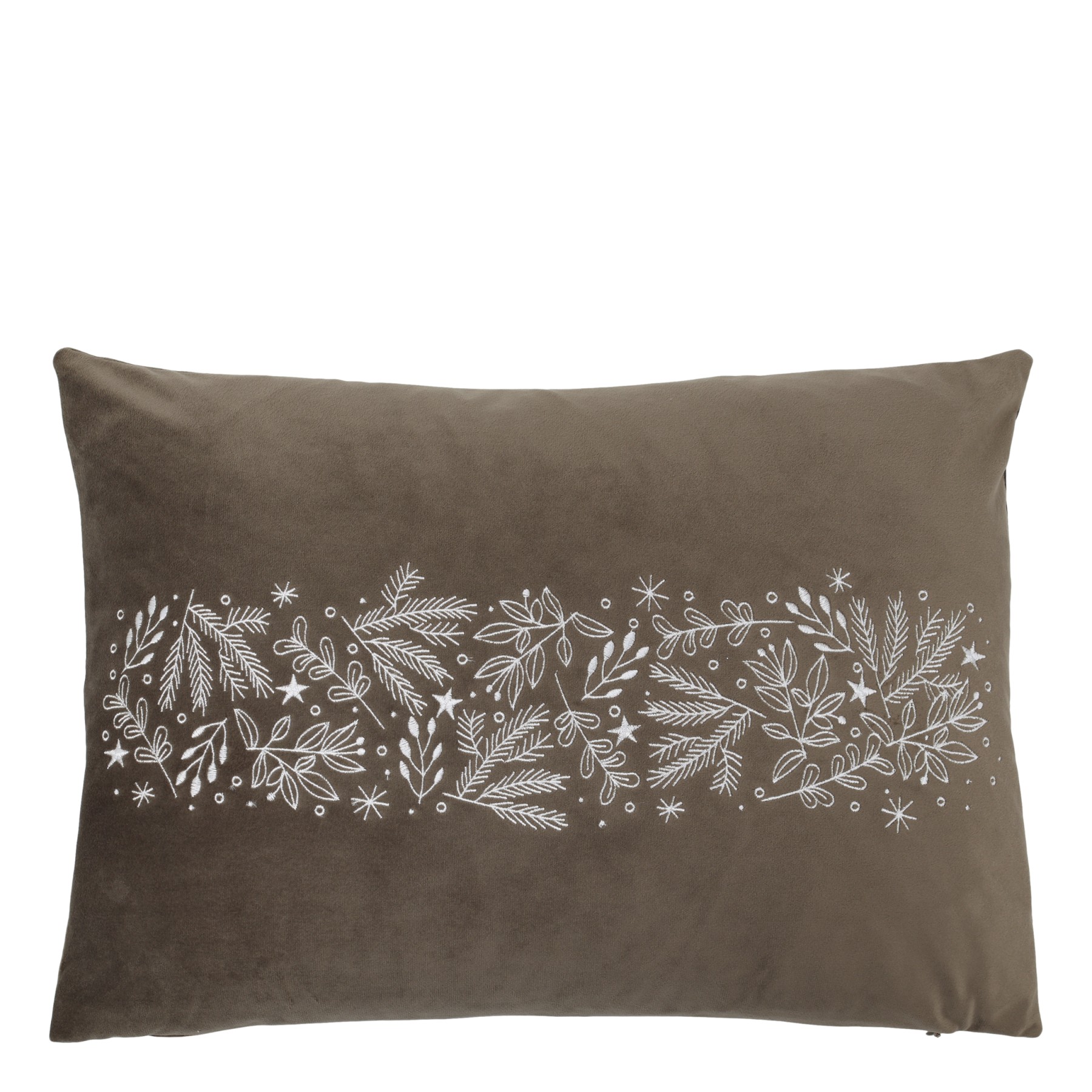Mocca sametový povlak na polštář Aix s výšivkou větviček – 50*35 cm