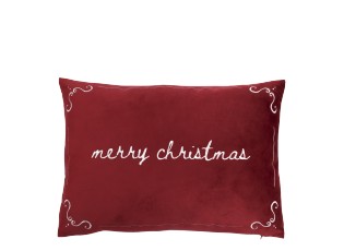 Červený sametový povlak na polštář Aix s výšivkou Merry Christmas – 50*35 cm