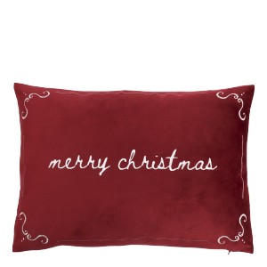 Červený sametový povlak na polštář Aix s výšivkou Merry Christmas – 50*35 cm