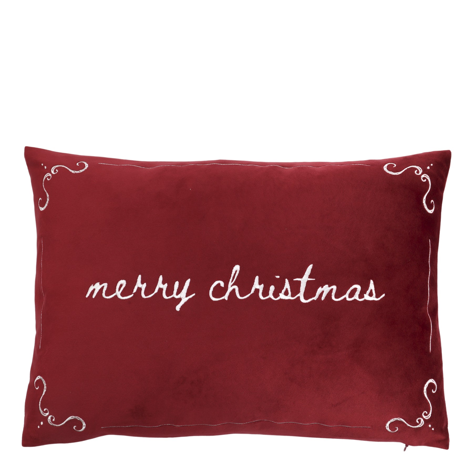 Červený sametový povlak na polštář Aix s výšivkou Merry Christmas – 50*35 cm