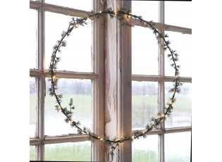Zelený věnec Fleur s jehličím a se 30 LED světýlky – Ø 50 cm / 3AA