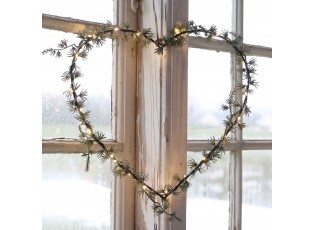 Zelený věnec Fleur ve tvaru srdce s jehličím a se 25 LED světýlky – 30*4*32 cm/ 3AA