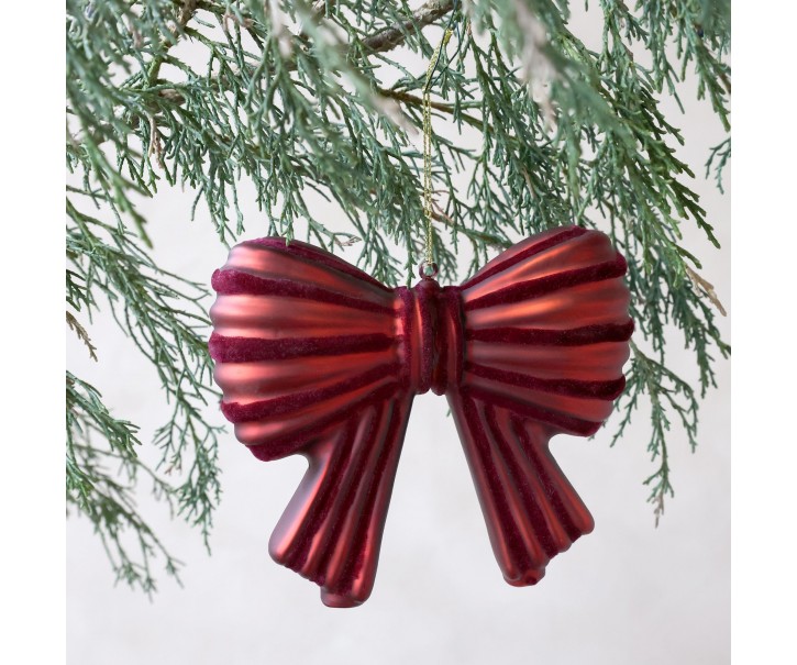 Červená vánoční skleněná ozdoba mašle Bow – 13*3*11 cm Chic Antique