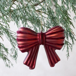 Červená vánoční skleněná ozdoba mašle Bow – 13*3*11 cm