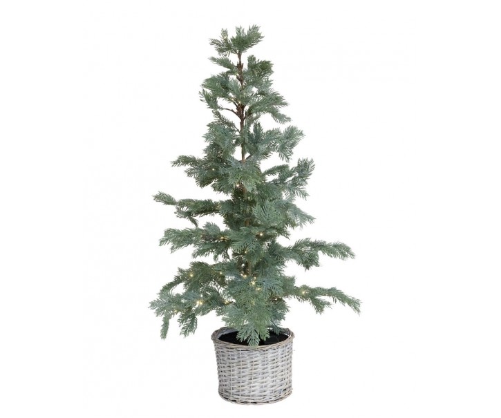 Zelený vánoční stromek Fleur s 80 LED světýlky a košíkem – Ø 60*120 cm Chic Antique