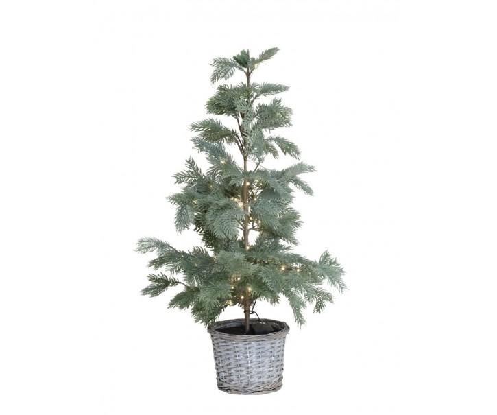 Zelený vánoční borový stromek Fleur se 60 LED světýlky a košíkem – Ø 50*90 cm Chic Antique