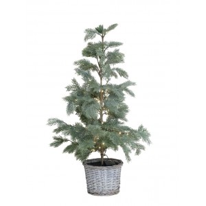Zelený vánoční borový stromek Fleur se 60 LED světýlky a košíkem – Ø 50*90 cm