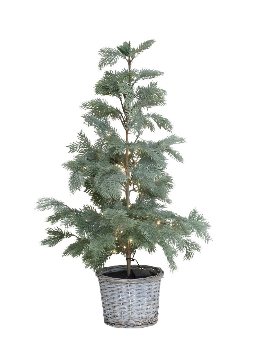 Zelený vánoční borový stromek Fleur se 60 LED světýlky a košíkem – Ø 50*90 cm