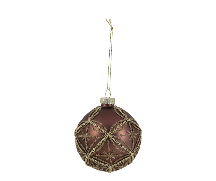 vánoční skleněná koule s hnědým vzorem a polyesterem Chic Antique – Ø8 cm Chic Antique