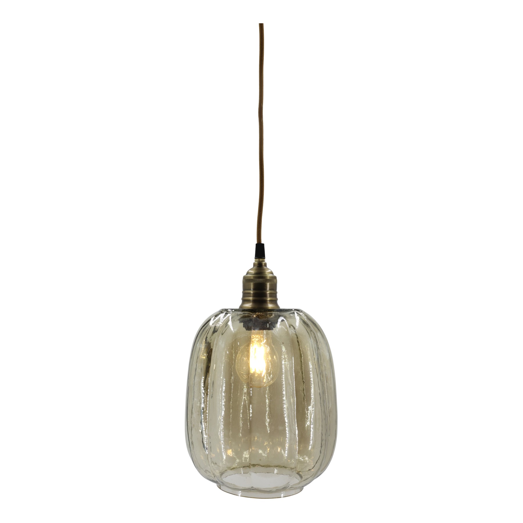 Skleněná lampa s kouřovým sklem a mosazným vrškem – Ø 19*29 cm / 40W/ E27