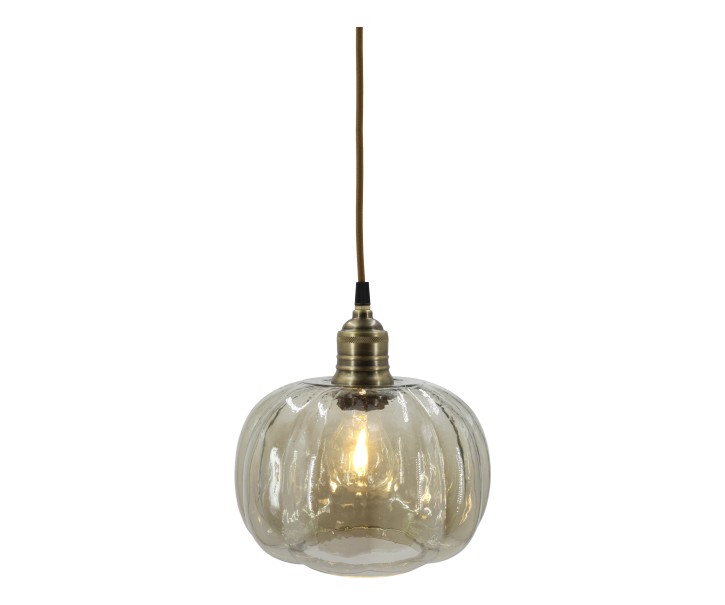 Skleněná lampa s kouřovým sklem a mosazným vrškem – Ø 17*18 cm / 40W/ E27 Chic Antique