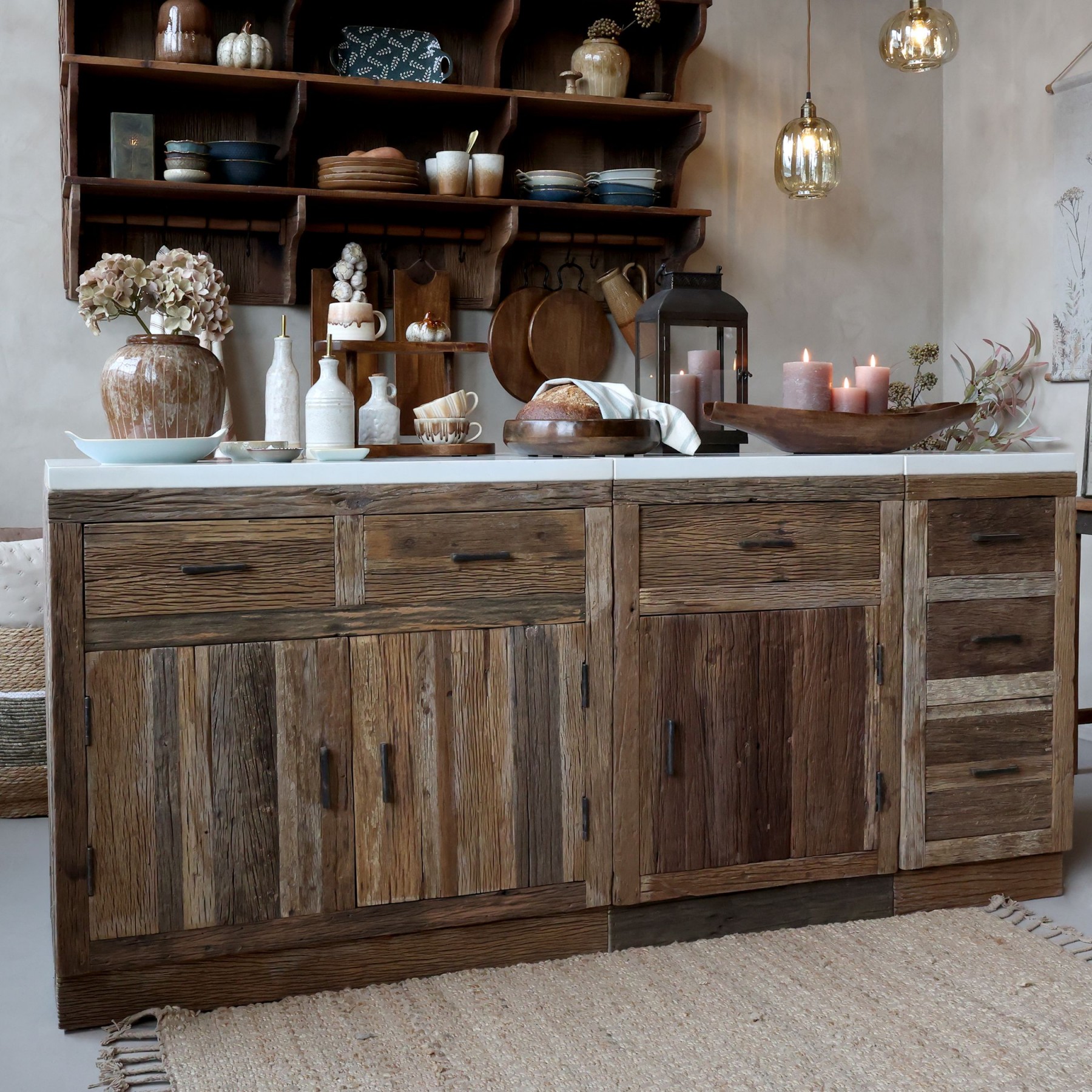 Hnědá antik skříňka se šuplíky a s mramorovou deskou Grimaud Kitchen – 40*60*97 cm