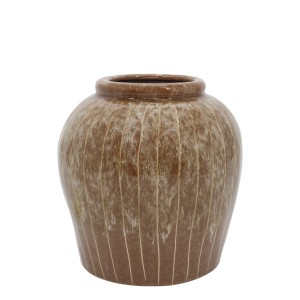 Hnědá kameninová váza s pruhy Nature – Ø 23*23 cm