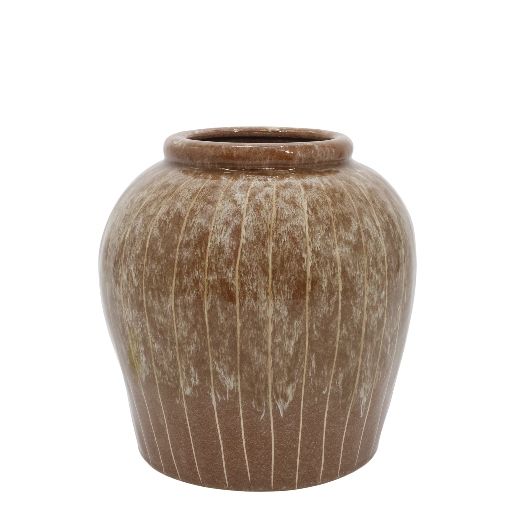 Hnědá kameninová váza s pruhy Nature – Ø 23*23 cm