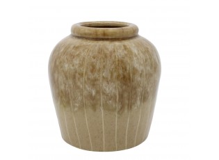 Hnědá kameninová váza s pruhy Nature – Ø 18*19 cm