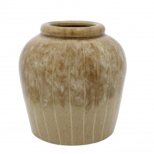 Hnědá kameninová váza s pruhy Nature – Ø 18*19 cm