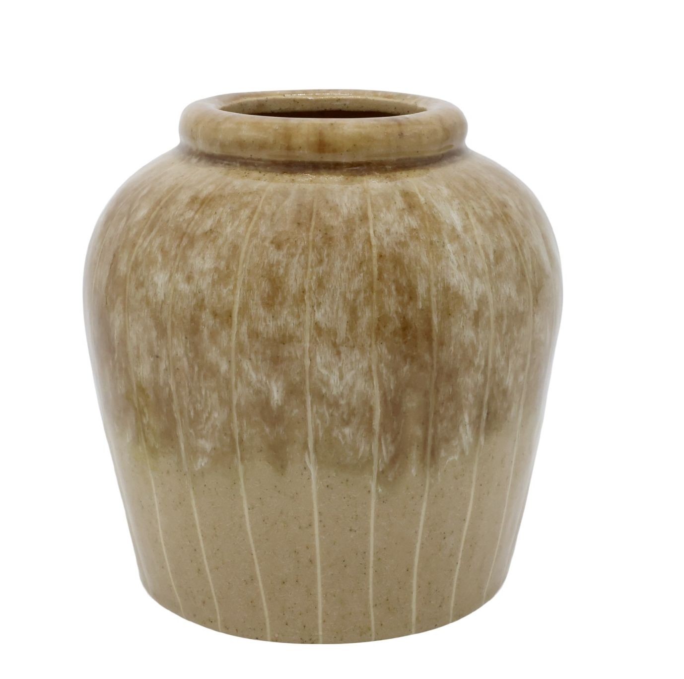 Hnědá kameninová váza s pruhy Nature – Ø 18*19 cm