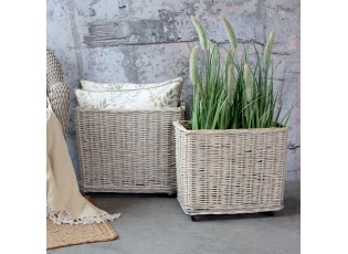 Sada 2ks proutěných košů French Basket Grey s kolečky – 59*41*50/ 51*33*45 cm