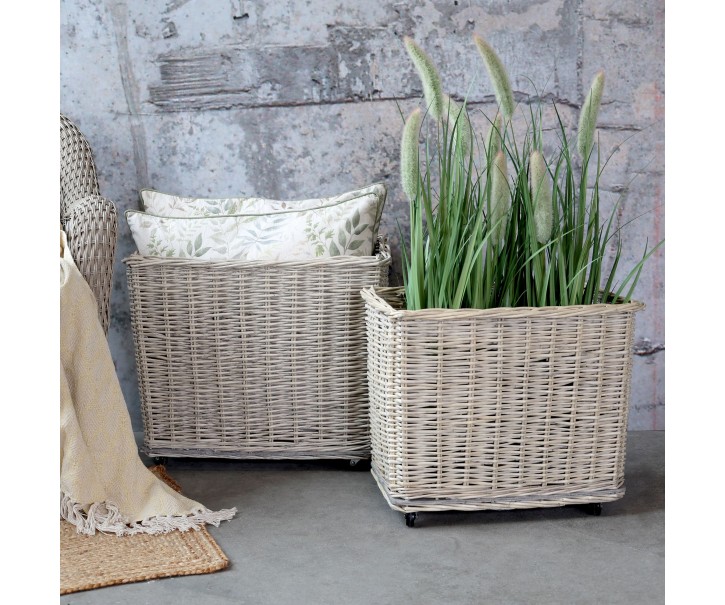 Sada 2ks proutěných košů French Basket Grey s kolečky – 59*41*50/ 51*33*45 cm Chic Antique