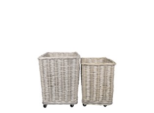 Sada 2ks proutěných košů French Basket Grey s kolečky – 59*41*50/ 51*33*45 cm