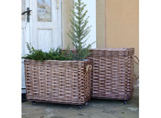 Sada 2ks hnědých košů French Basket Nature s kolečky – 82*48*55/ 66*33*44 cm