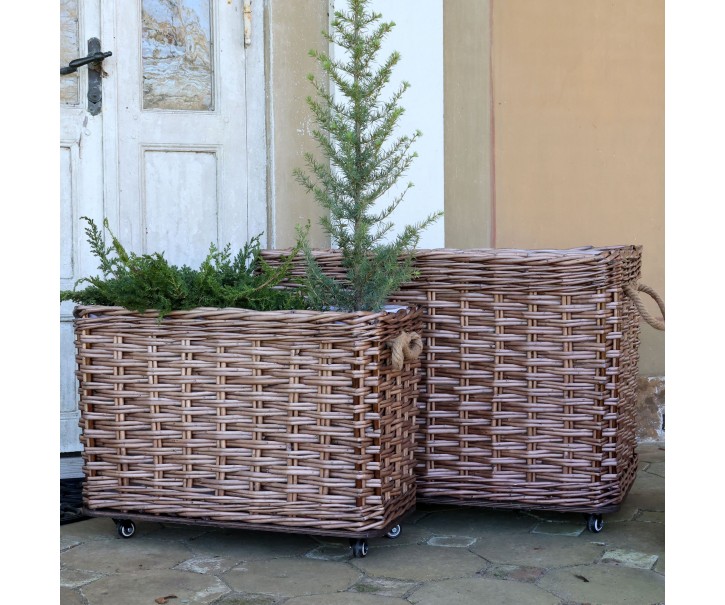 Sada 2ks hnědých košů French Basket s kolečky Nature – 82*48*55 cm Chic Antique
