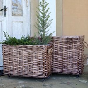 Sada 2ks hnědých košů French Basket Nature s kolečky – 82*48*55/ 66*33*44 cm