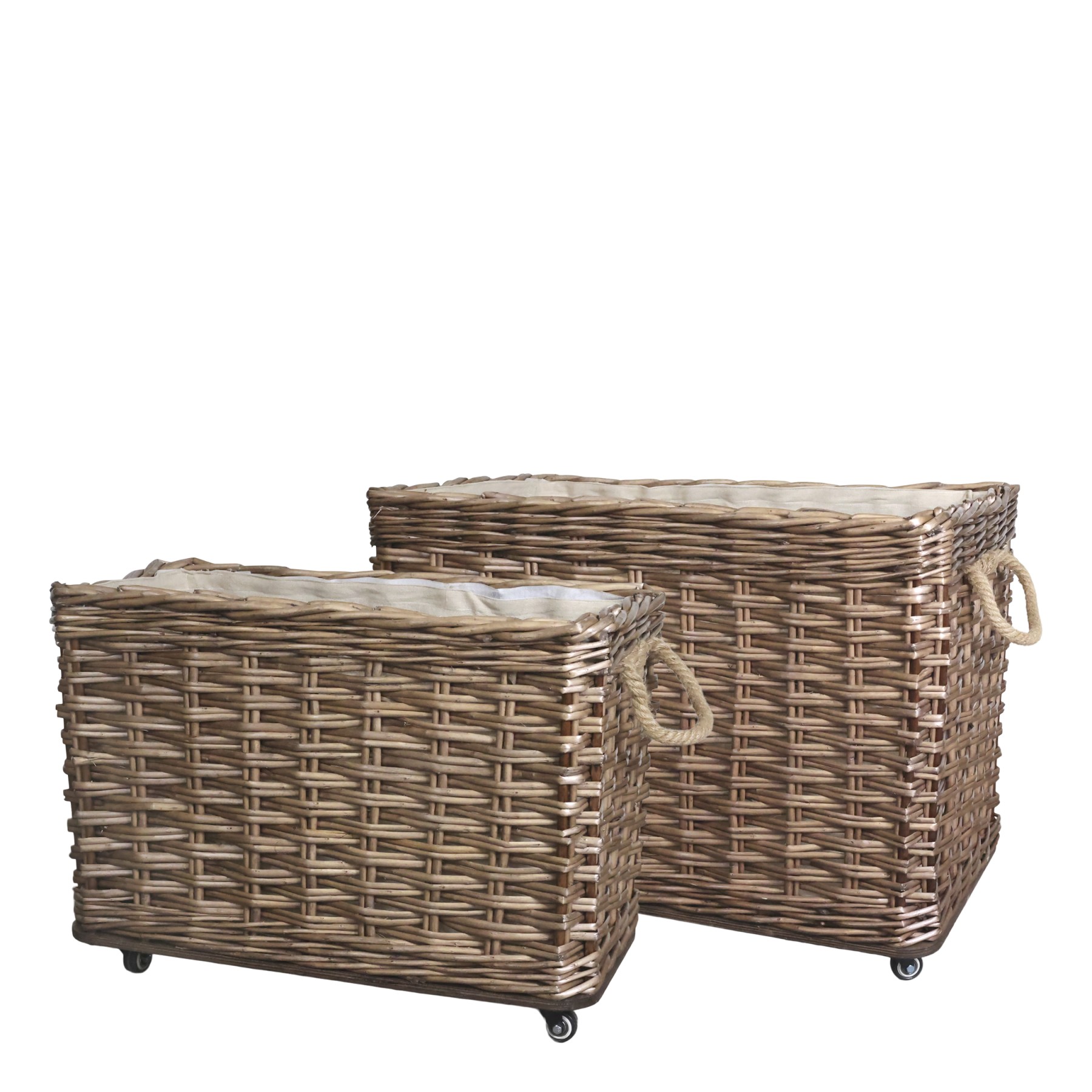 Sada 2ks hnědých košů French Basket Nature s kolečky – 82*48*55/ 66*33*44 cm