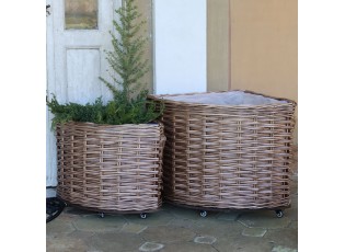 Sada 2ks hnědých rohových košů French Basket Nature s kolečky – 62*62*55/ 47*47*45 cm