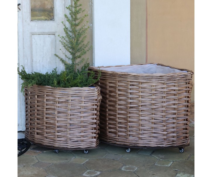 Sada 2ks hnědých rohových košíků French Basket Nature s kolečky – 62*62*55 cm Chic Antique