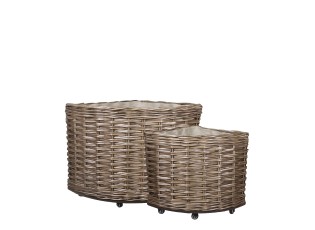 Sada 2ks hnědých rohových košů French Basket Nature s kolečky – 62*62*55/ 47*47*45 cm