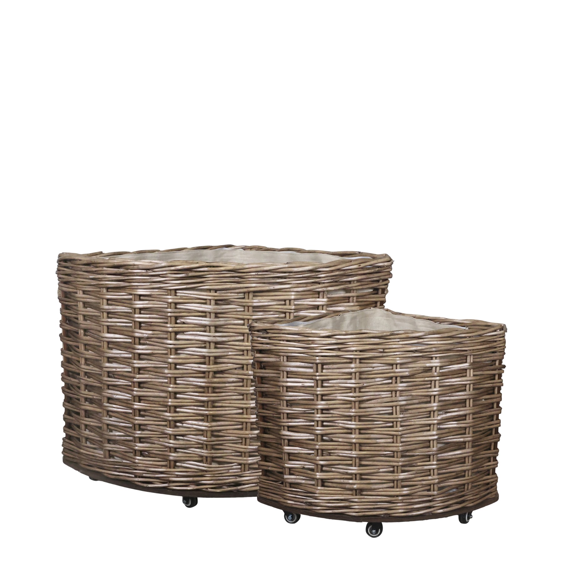 Sada 2ks hnědých rohových košů French Basket Nature s kolečky – 62*62*55/ 47*47*45 cm