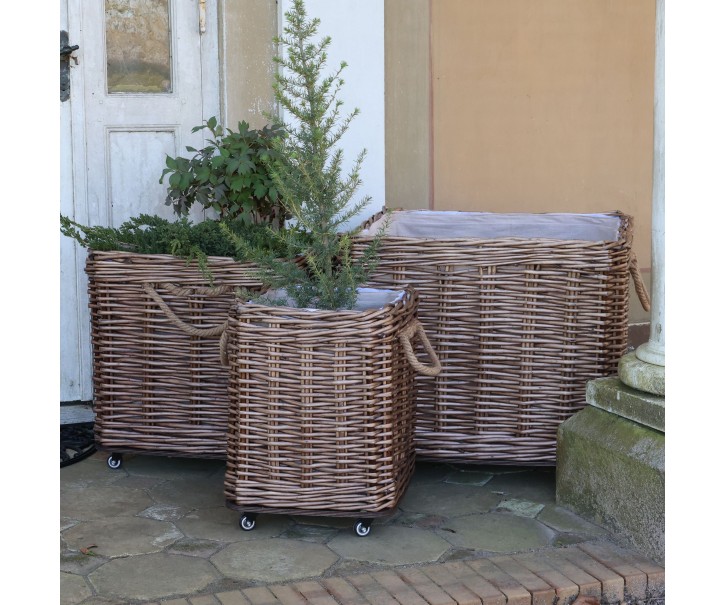 Sada 3ks hnědých košů French Basket Nature s kolečky – 70*70*60/ 55*55*51/ 40*40*45 cm Chic Antique