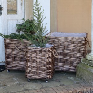 Sada 3ks hnědých košů French Basket Nature s kolečky – 70*70*60/ 55*55*51/ 40*40*45 cm