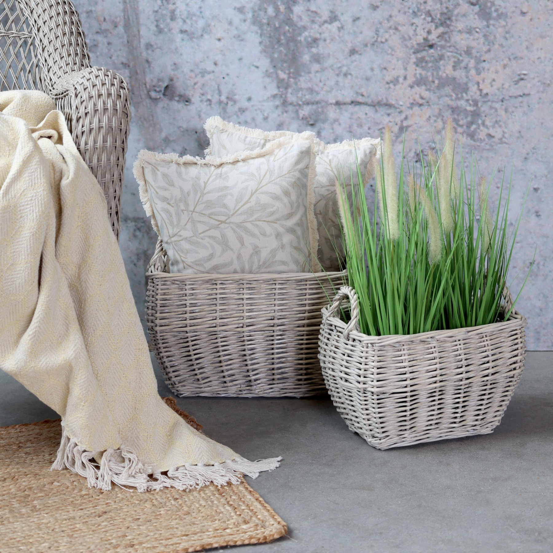 Sada 2ks proutěných košů s uchy French Basket Grey – 41*31*33/ 33*24*28 cm