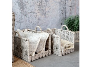 Sada 2ks proutěných košů s uchy French Basket Grey – 50*39*40/ 42*30*37 cm