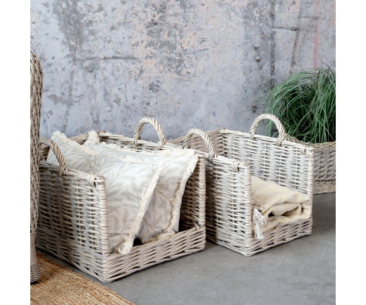 Sada 2ks proutěných košů s uchy French Basket Grey – 50*39*40/ 42*30*37 cm Chic Antique