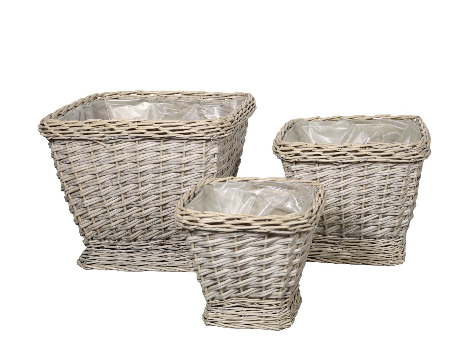 Sada 3ks květináčů s vložkou French Basket Grey – 40*40*32/ 33*33*26/ 25*25*22 cm