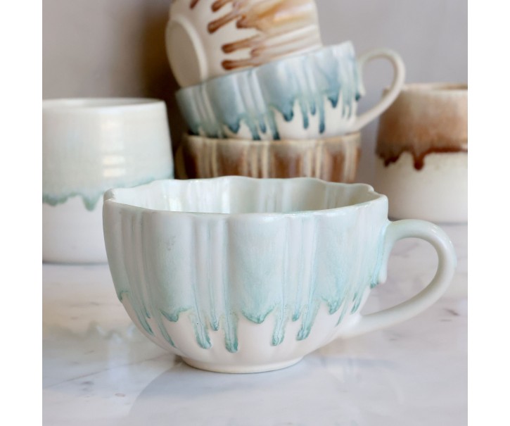 Šálek s uchem z New Bone China porcelánu zelený – Ø11*6,5 cm Chic Antique