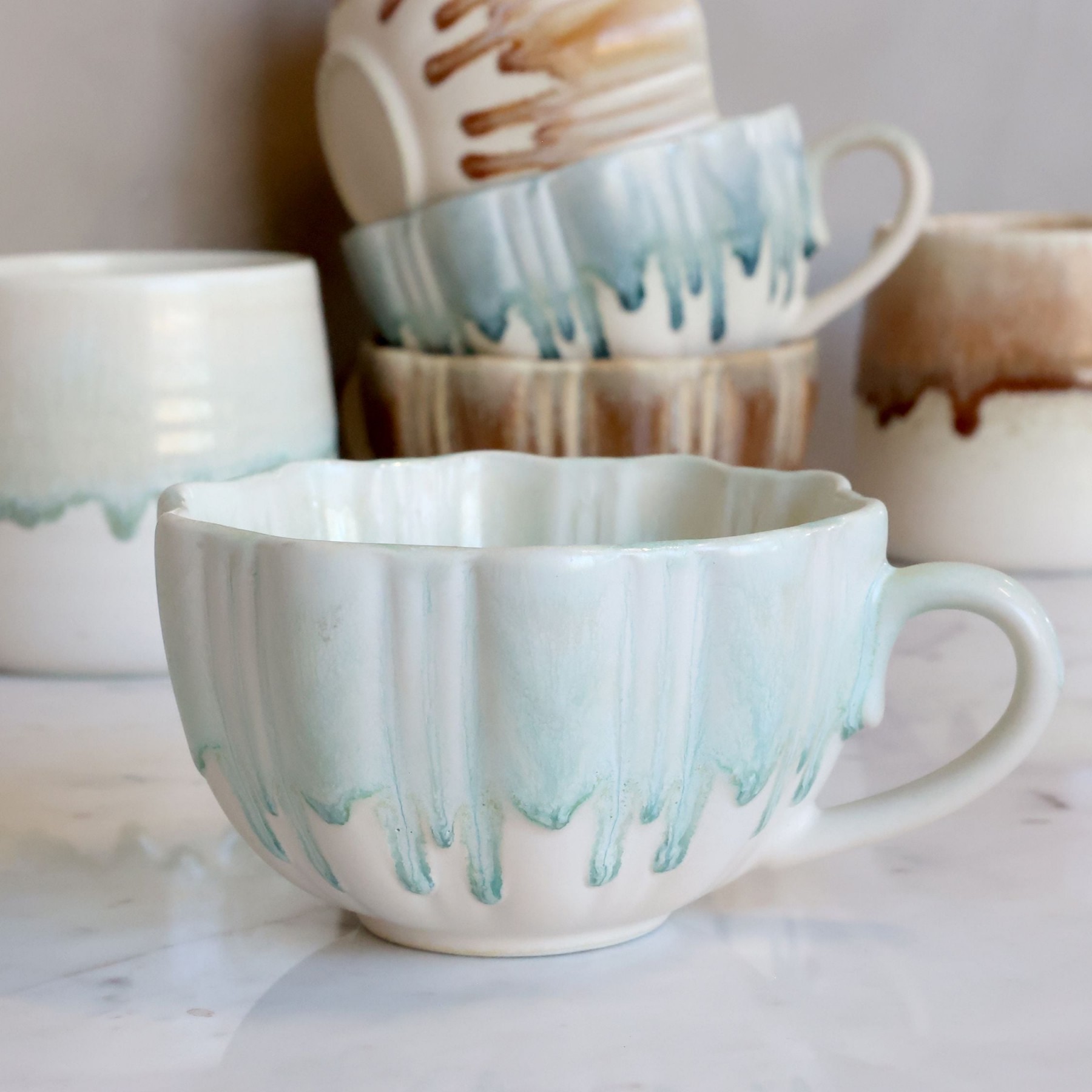 Šálek s uchem z New Bone China porcelánu zelený – Ø11*6,5 cm