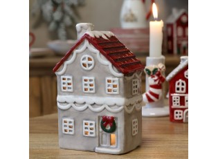 Šedý keramický domek na čajovou svíčku Chamonix – 10,5*7*16 cm