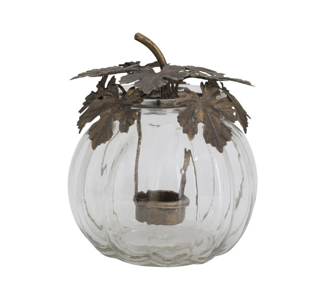 Skleněná lucerna ve tvaru dýně Hurricane Pumpkin na čajovou svíčku – Ø 14,5*17,5 cm