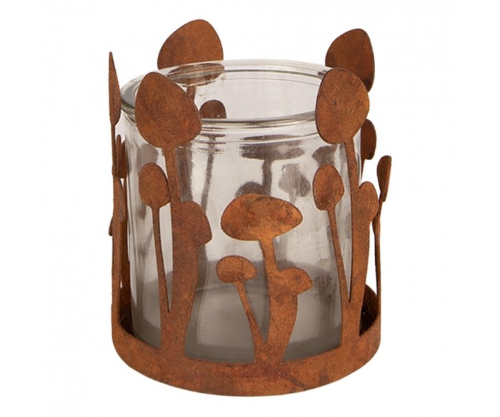 Rustikální rezavý svícen s houbičkami Mushroom Rust - Ø 9*10 cm Clayre & Eef